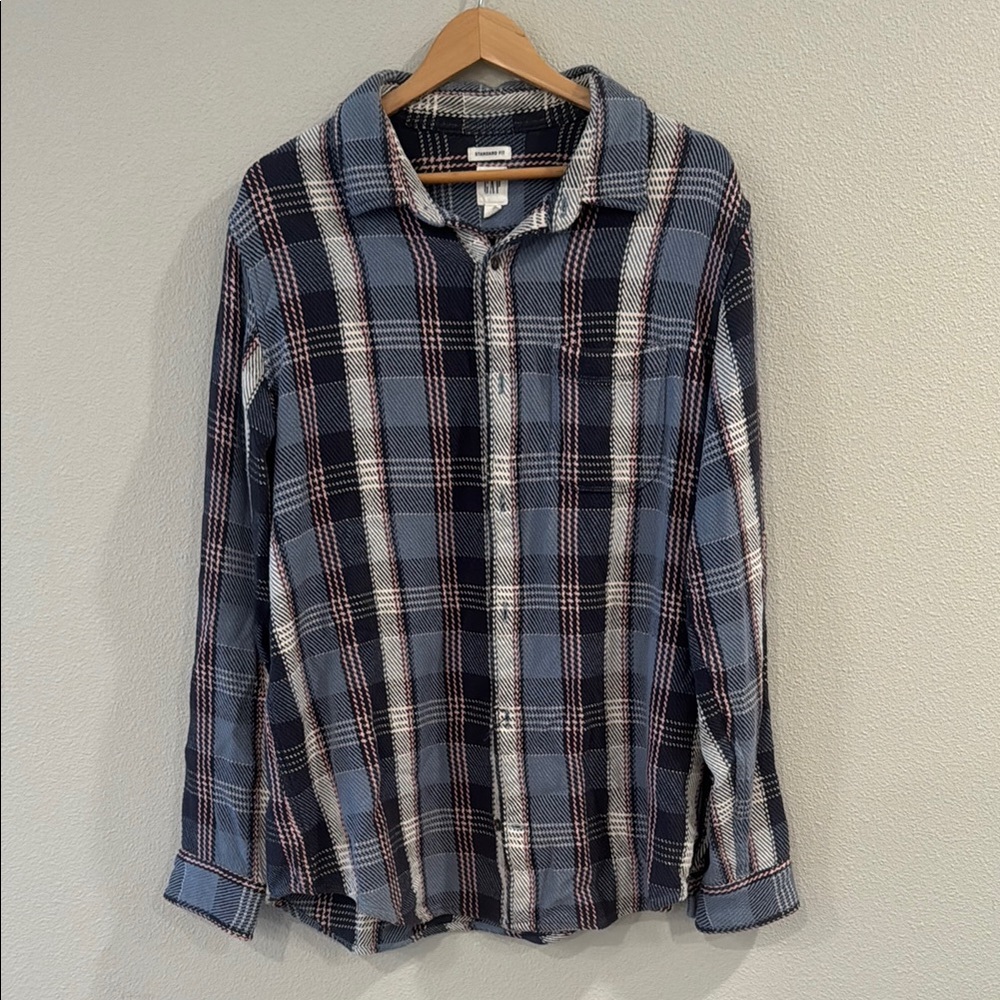 GAP Blue and White Plaid Button-Down Shirt